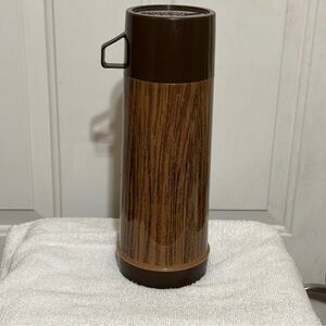 Vintage Aladdin Insulated Thermos Flask Brown Wood‎ Look Mug 1 Quart MCM *READ*